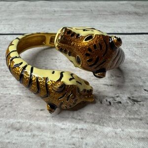 Vintage KJL Tiger Watch Bracelet Enamel Clamper Kenneth Jay Lane Bangle